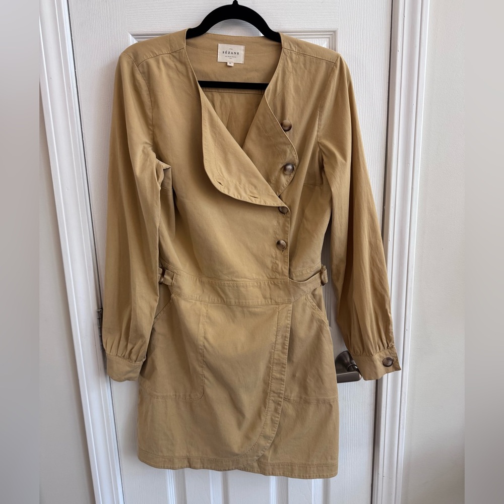 SEZANE Robe Elivira Button Front Wrap Dress Tan Size 38/US6 - Picture 2 of 7